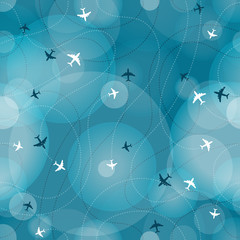 Wall Mural - Flying aircrafts seamless vector background