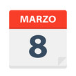 Marzo 8 - Calendar Icon - March 8. Vector illustration of Spanish Calendar Leaf