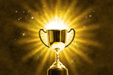 Wall Mural - winner trophy with abstract shiny light background