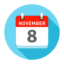 November 8 Single Day Calendar Flat Style