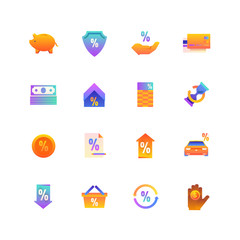 Set of Loan. Vector Gradient Icons. Editable Color. 48x48 Pixel.