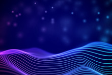 3D Sound Waves With Floating Particles. Data Abstract Visualization. Digital Concept: Virtual Landscape. Futuristic Background. Colored Sound Waves, Audio Waves Equalizer, EPS 10 Vector Illustration