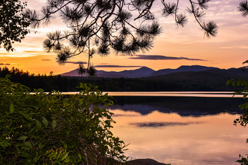 Canvas Print - Sunset over the Winnipesaukee lake. Summer landscape in New Hampshire, USA