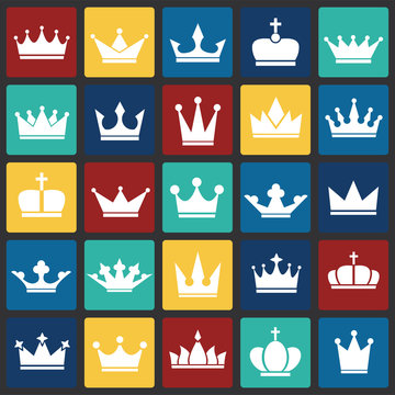 Crown icon set on color squares background for graphic and web design, Modern simple vector sign. Internet concept. Trendy symbol for website design web button or mobile app.