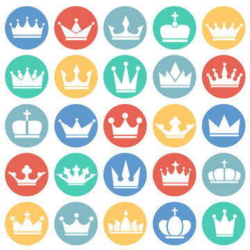 Crown icon set on circles color background for graphic and web design, Modern simple vector sign. Internet concept. Trendy symbol for website design web button or mobile app.