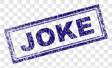 JOKE Stamp Seal Watermark With Rubber Print Style And Double Framed Rectangle Shape. Stamp Is Placed On A Transparent Background. Blue Vector Rubber Print Of JOKE Text With Retro Texture.