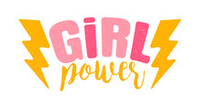 Vector Vintage Logo Of A Girl Power. Retro Emblem For Women Boxing. Retro Poster With Text Of A Girl Power