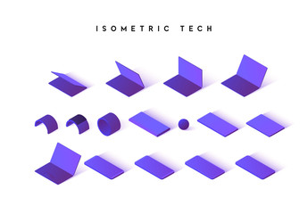 Aufkleber - Isometric technique isolated on white background. Flat computer, tablet, phone. Modern bracelet and portable battery charge.