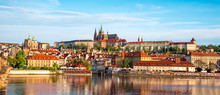 The Beautiful Landscape Of The Old Town And The Hradcany (Prague Castle) With St. Vitus Cathedral And St. George Church In Prague, Czech Republic. Amazing Places. Popular Tourist Atraction