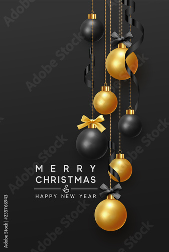 Merry Christmas And Happy New Year Background Hanging Gold And