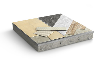 Floor layers. Piece of tile floor. 3d illustration