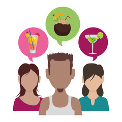 Canvas Print - people with speech bubbles and cocktails icons