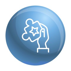 Poster - Puzzle in hand icon. Outline puzzle in hand vector icon for web design isolated on white background