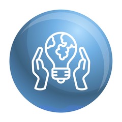 Poster - Hand keep global bulb icon. Outline hand keep global bulb vector icon for web design isolated on white background