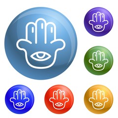 Poster - Eye palm icons set vector 6 color isolated on white background