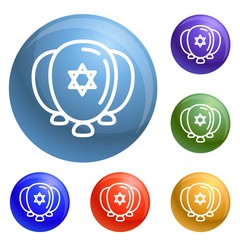 Poster - Jewish ballons icons set vector 6 color isolated on white background