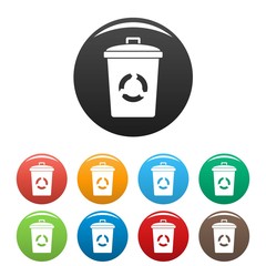 Sticker - Recycling eco bin icons set 9 color vector isolated on white for any design