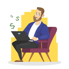 Aufkleber - Happy freelancer character working at home on laptop