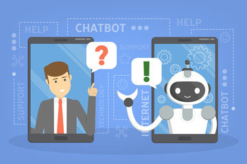Poster - talking to a chatbot online on laptop