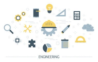 Poster - Engineeering concept. Technology and science. Professional occupation