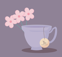 Canvas Print - cup tea with flowers isolated icon