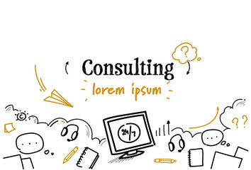 Poster - support technology consulting concept sketch doodle horizontal isolated copy space