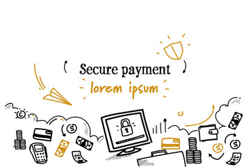 Poster - financial security banking secure payment concept sketch doodle horizontal isolated copy space