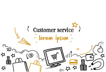 Poster - online shopping customer service concept sketch doodle horizontal isolated copy space
