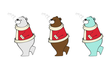 Wall Mural - vector illustration of happy cute polar bear cartoon character wearing red coach, whistle with heart