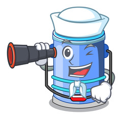 Sticker - Sailor with binocular cylinder bucket with handle on cartoon