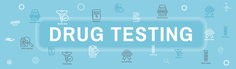 Wall Mural - Drug Testing and Process Web Header Banner w Icon Set