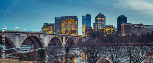 Fotomural View on Key bridge and Rosslyn skyscrapers at dusk, Washington DC, USA