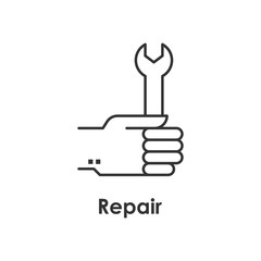 Aufkleber - hand, wrench, repair icon with name