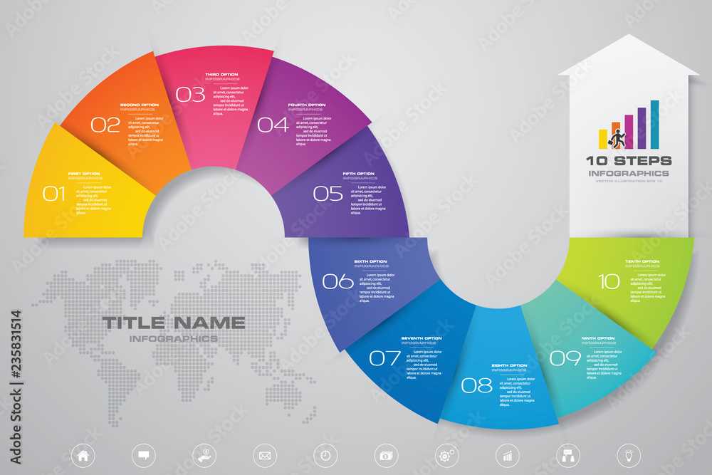 10 steps Infographics element arrow template chart for presentation ...
