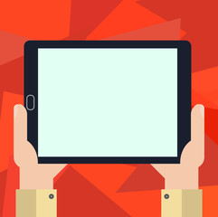 Aufkleber - Design business Empty copy space text for Ad website promotion isolated Banner template. Hu analysis Hand Holding Blank Screen Tablet Smartphone Display Unit Vector