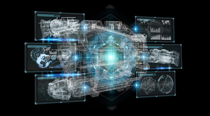 Poster - wireframe holographic 3d digital projection of an engine