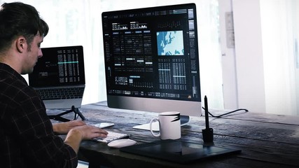 Leinwandbilder - A programer hacker trying to breached the computer security by using algorithm source code to exploit weakness in password security
