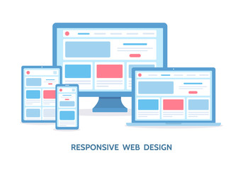 responsive web design. the website is open on computer, laptop, tablet and smartphone. flat vector i