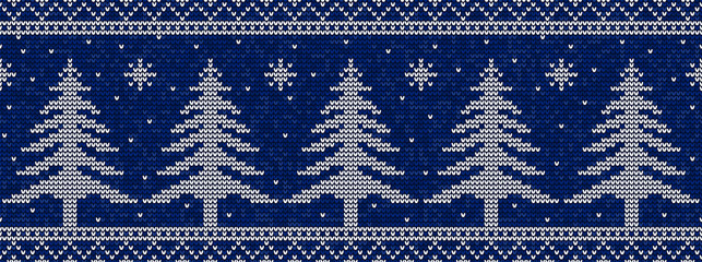 Blue and white christmas knitting seamless pattern background vector