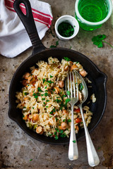 Canvas Print - One Skillet Sausage and Rice.selective focus