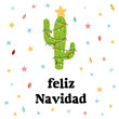 © Tani Kuzminka - Merry Christmas banner. Happy cactus in a Christmas garland stars snow. Cute vector greeting card. Title in Spanish