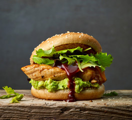 Poster - burger with chicken meat and avocado