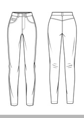 Pants fashion flat technical drawing template