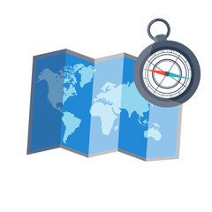 Poster - maps navigation with red and blue color point markers and compass design background, vector illustration