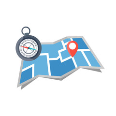 Poster - maps navigation with red and blue color point markers and compass design background, vector illustration