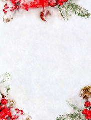 Wall Mural - christmas decoration. frame of twigs christmas tree, gift box, red christmas balls, red berries and 