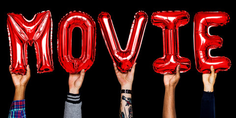 Sticker - Red alphabet helium balloons forming the text movie