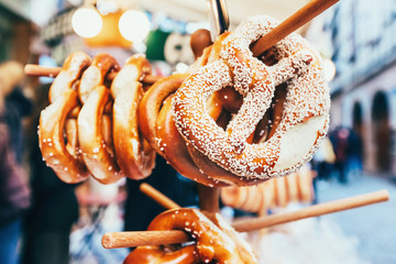 Pretzels with sesame on holder