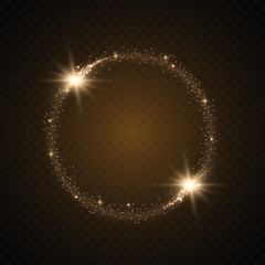 
Round shiny frame background. Magic circle. Precious background.Round gold shiny frame with light bursts.