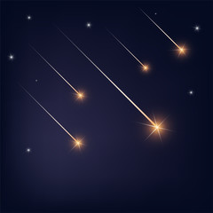 Wall Mural - falling shiny christmas stars on dark blue, black night background. glow star shape with tile. shini
